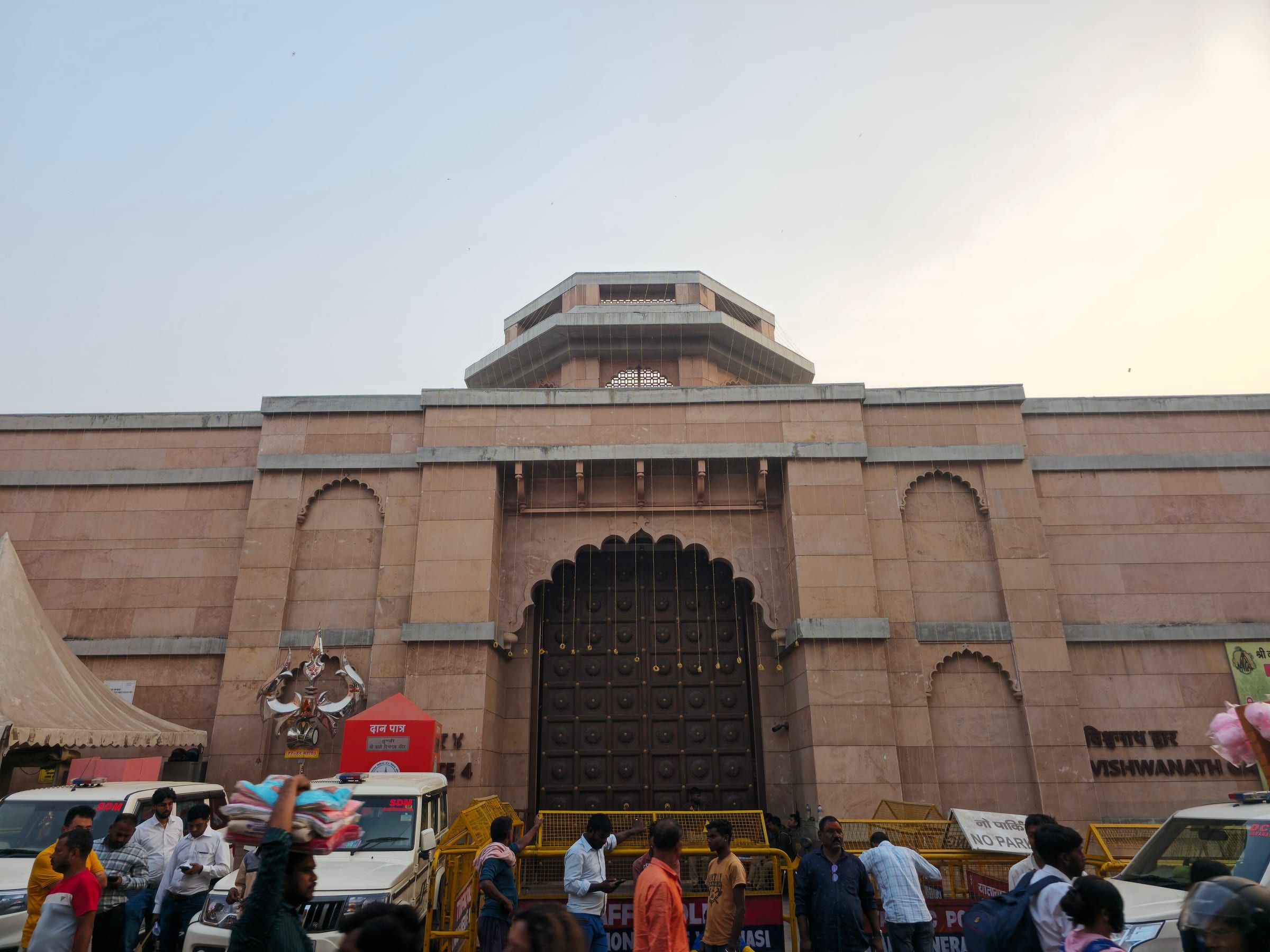 The carved sandstone gateway of the Kashi Vishwanath Dham corridor in Varanasi