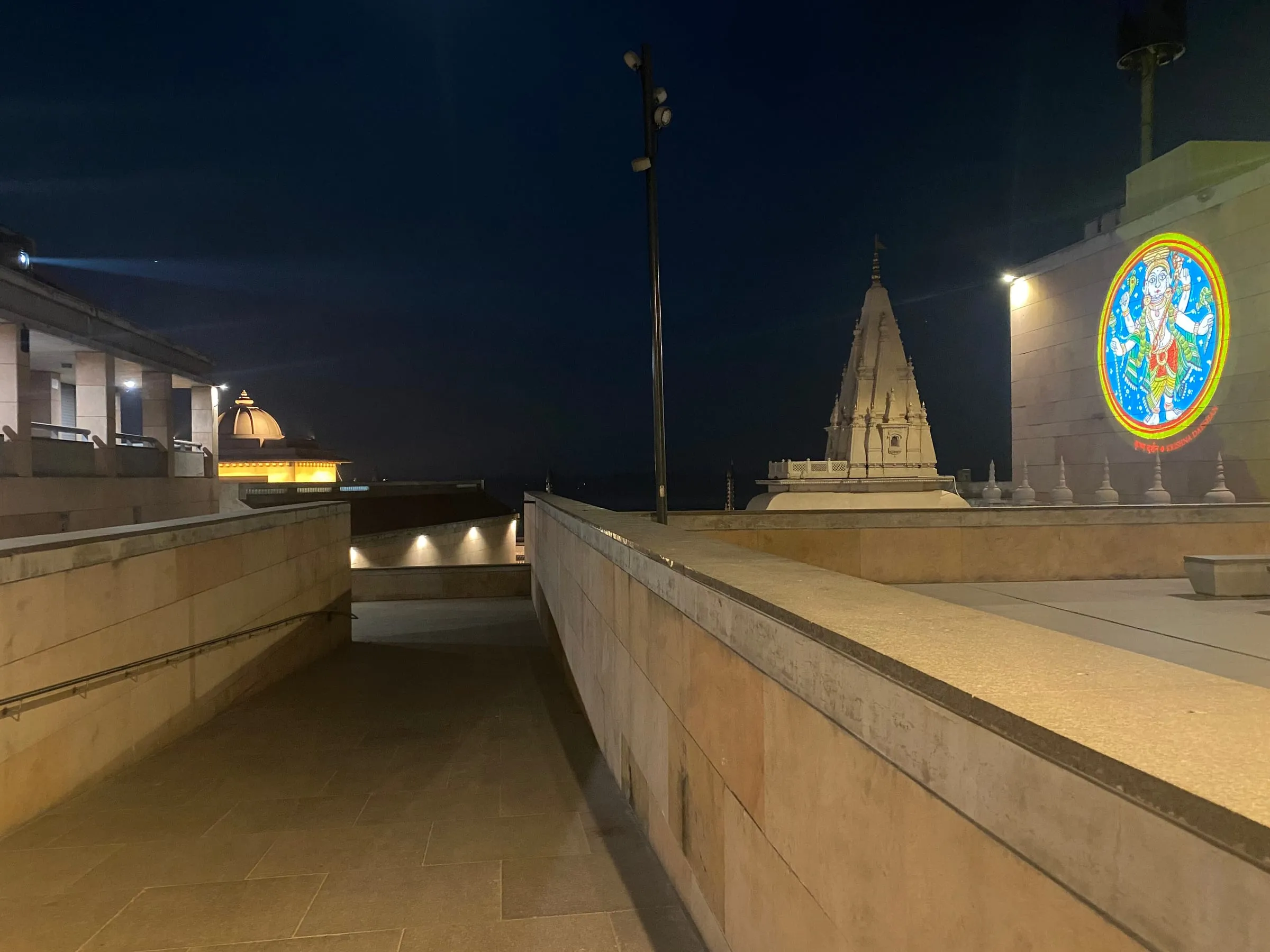 The Kashi Vishwanath Dham corridor walkways lit up at night