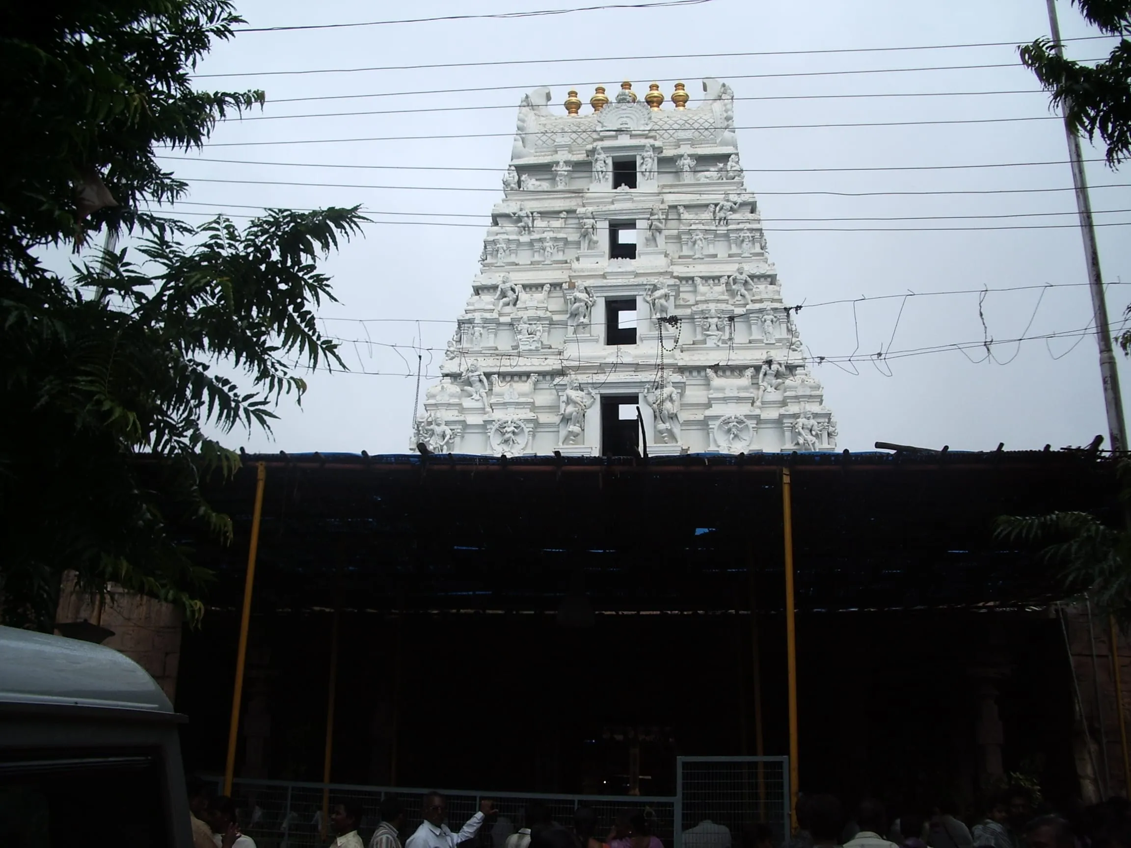 The tall carved gateway tower at the entrance of the Srisailam temple