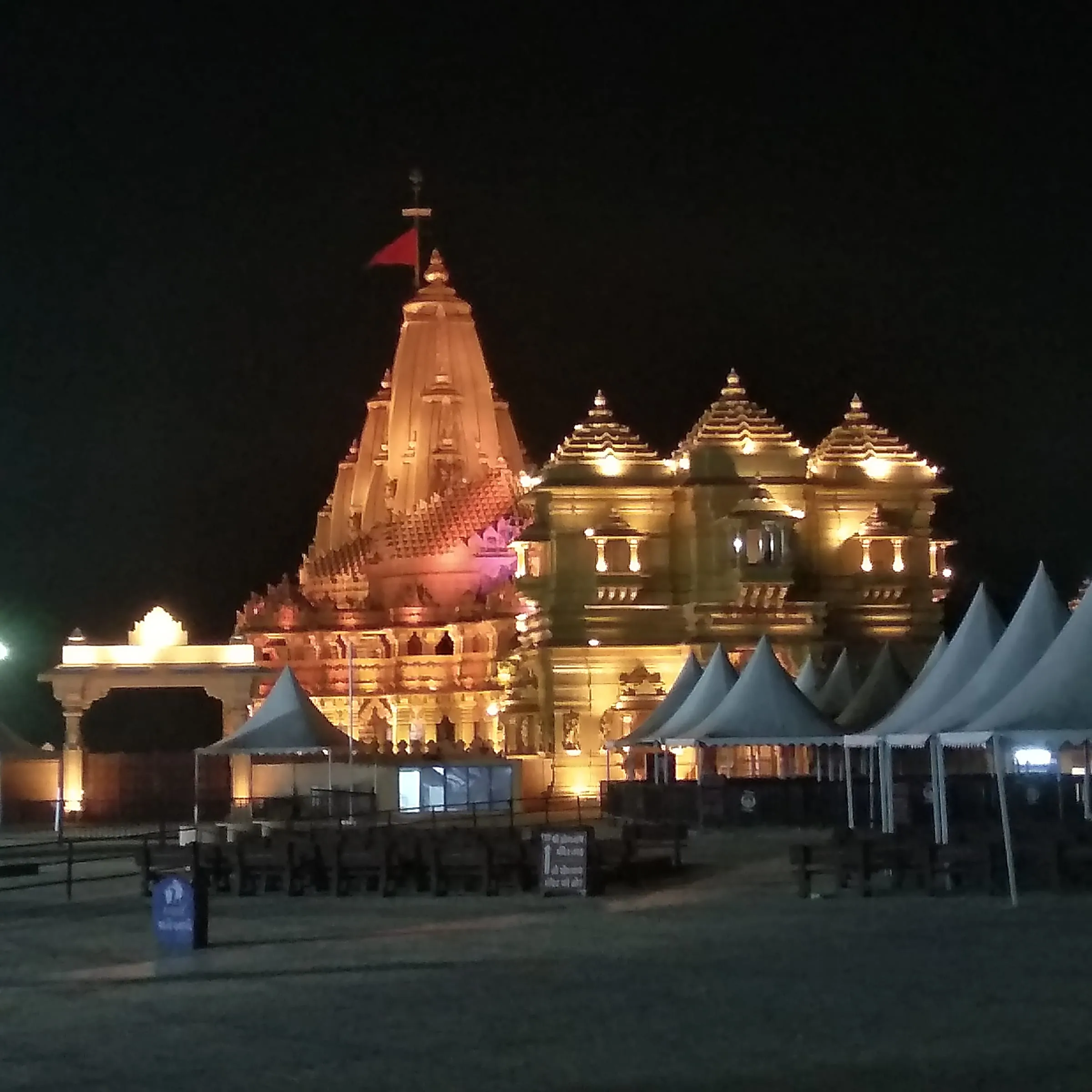 Somnath Temple lit up at night