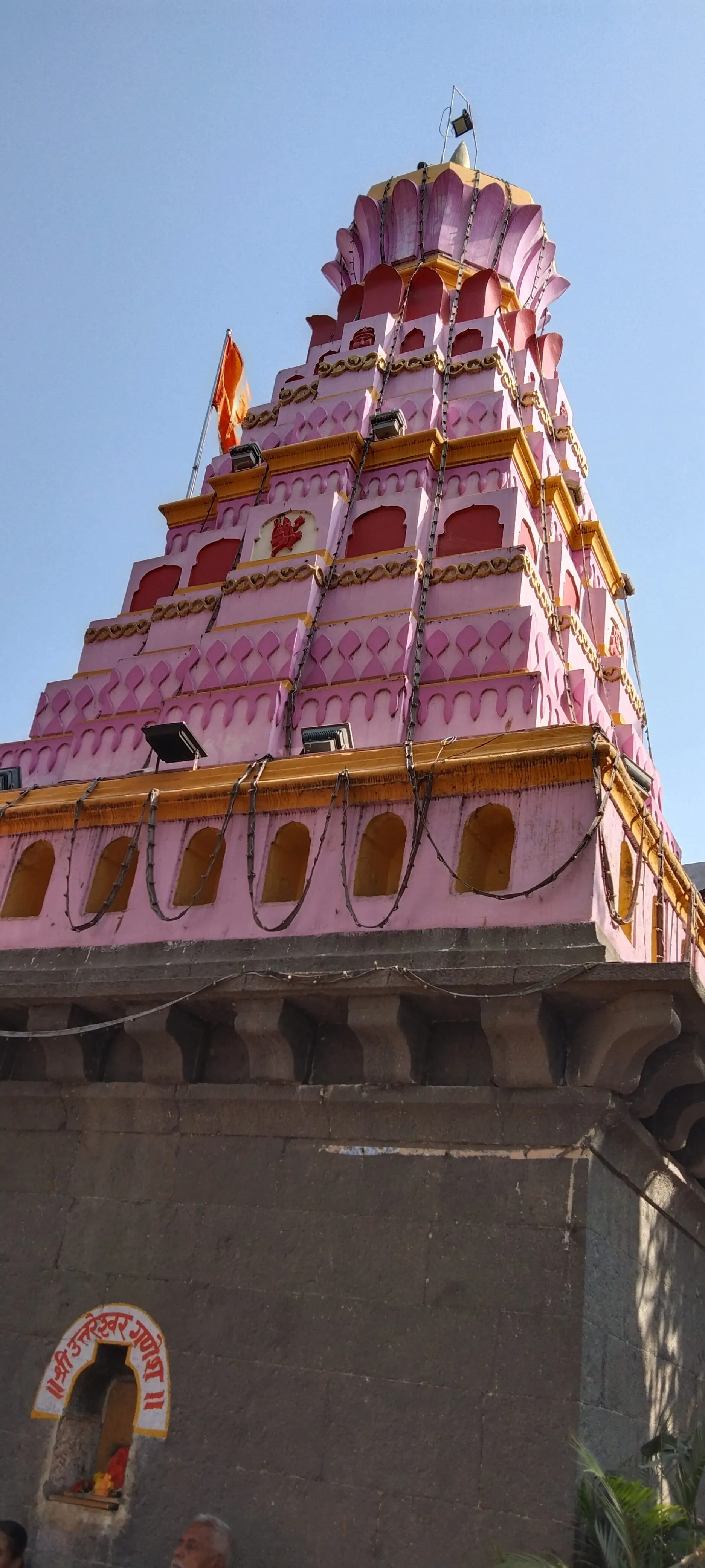 The painted spire of the Chintamani temple at Theur