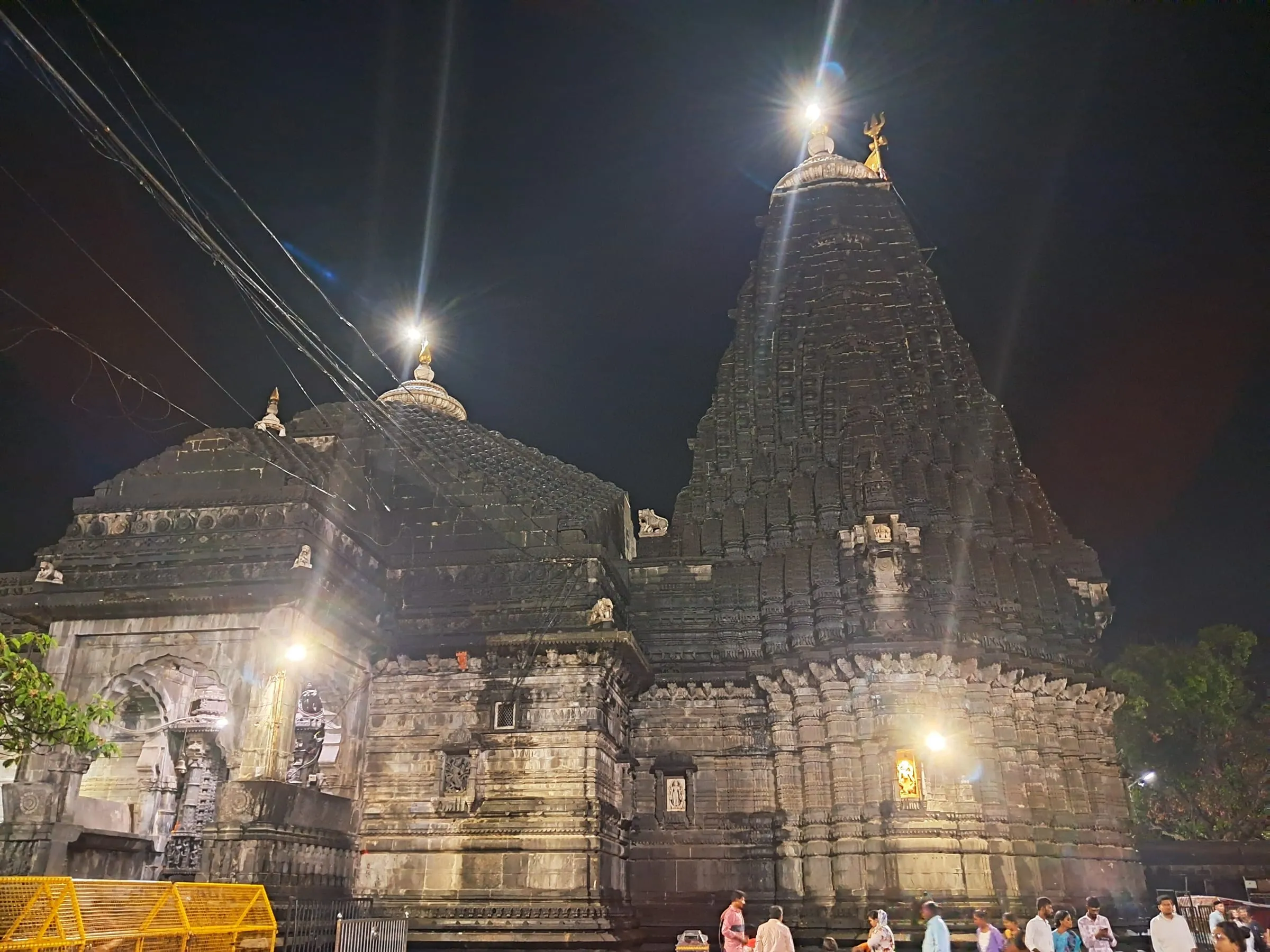 Trimbakeshwar Temple lit up at night