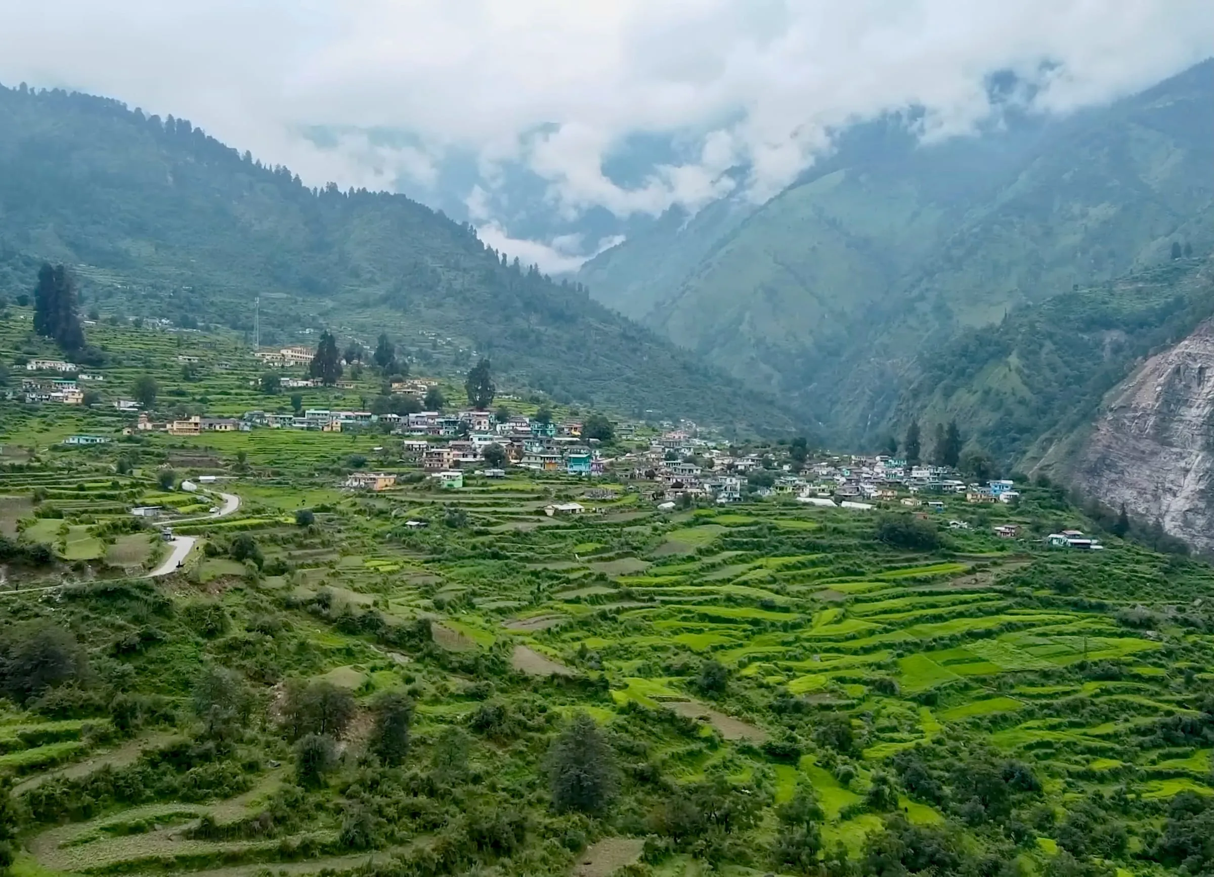 Terraced fields and villages of the Urgam valley near Kalpeshwar